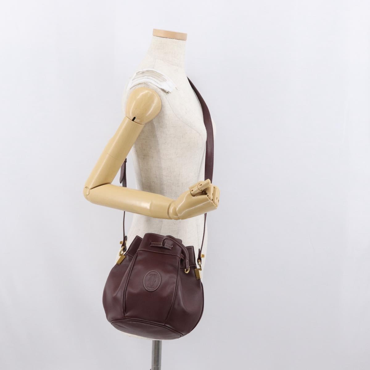 CARTIER Must Line Purse Shoulder Bag Leather Bordeaux Gold Auth 171643