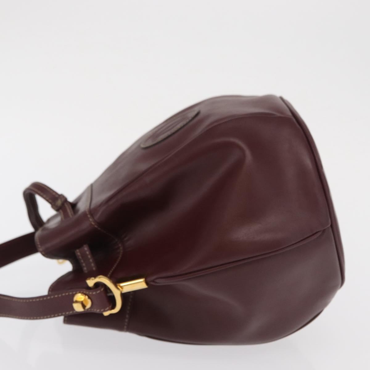 CARTIER Must Line Purse Shoulder Bag Leather Bordeaux Gold Auth 171643
