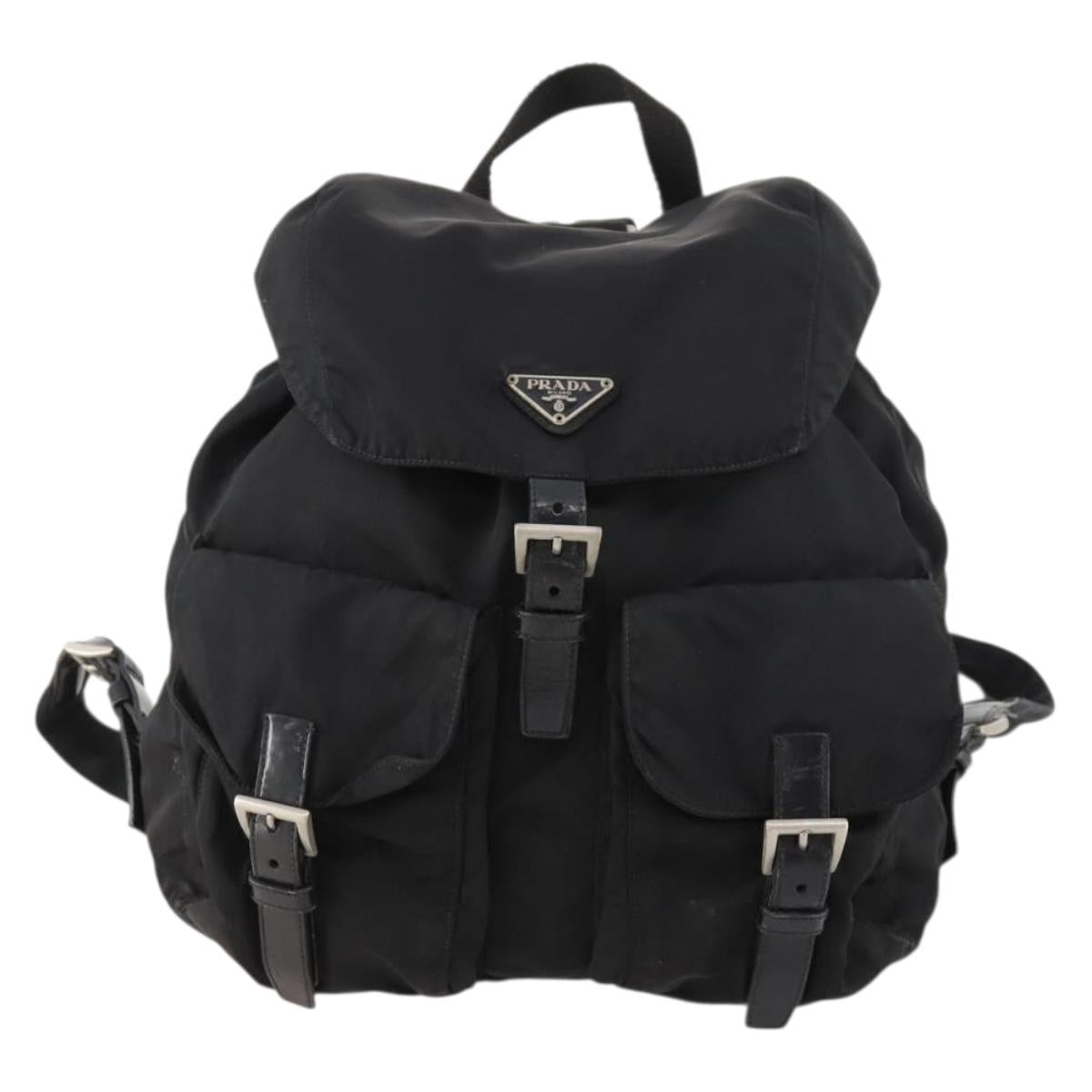 PRADA Backpack Nylon Black Silver Auth 171645