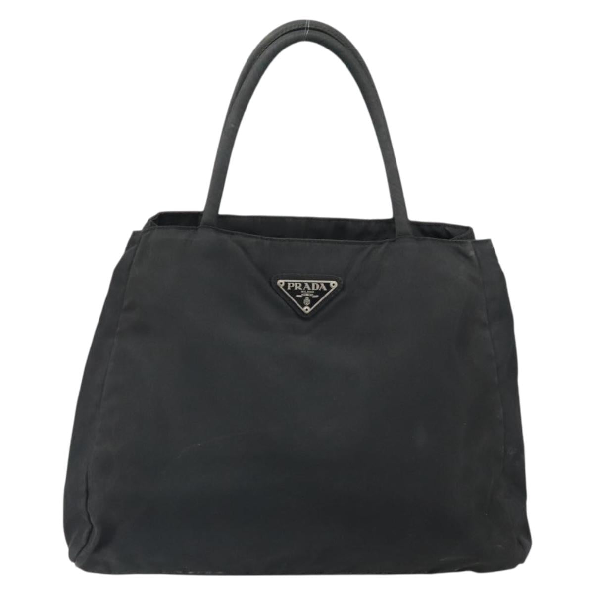 PRADA Hand Bag Nylon Black Silver Auth 171646