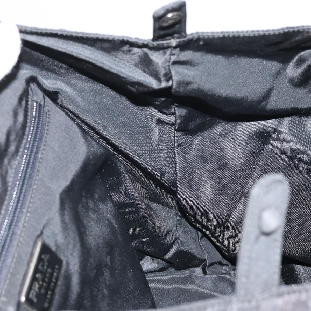 PRADA Hand Bag Nylon Black Silver Auth 171648