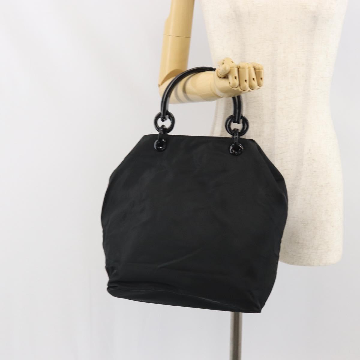 PRADA Hand Bag Nylon Black Silver Auth 171648