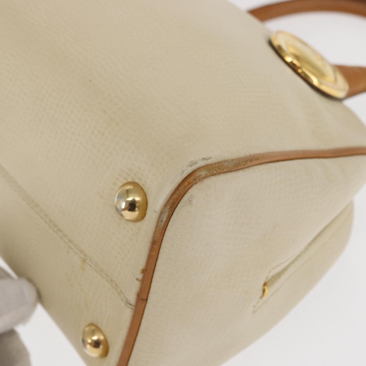 Christian Dior Hand Bag Leather Ivory Gold Auth 171650