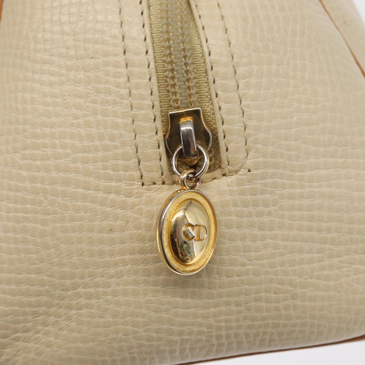 Christian Dior Hand Bag Leather Ivory Gold Auth 171650