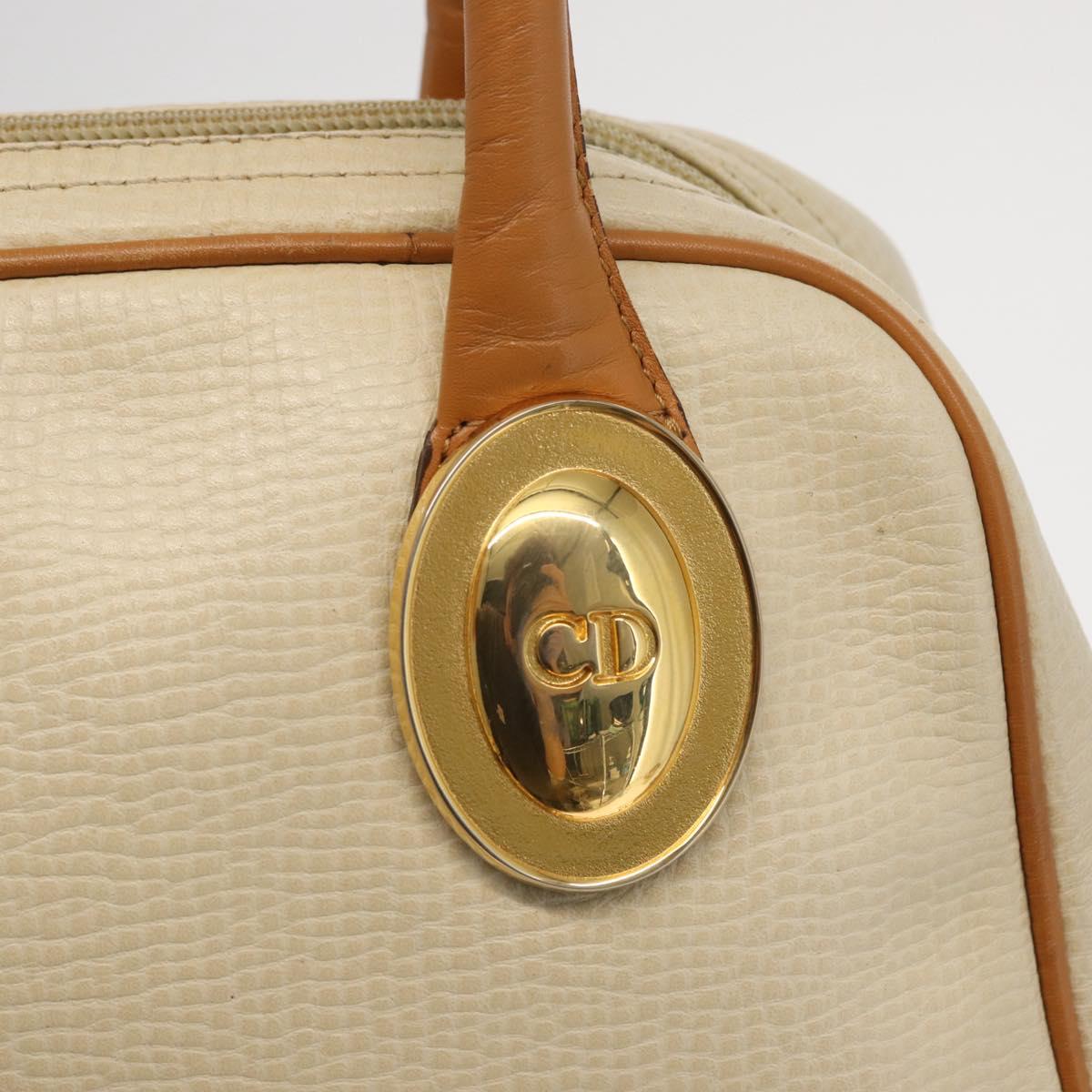 Christian Dior Hand Bag Leather Ivory Gold Auth 171650