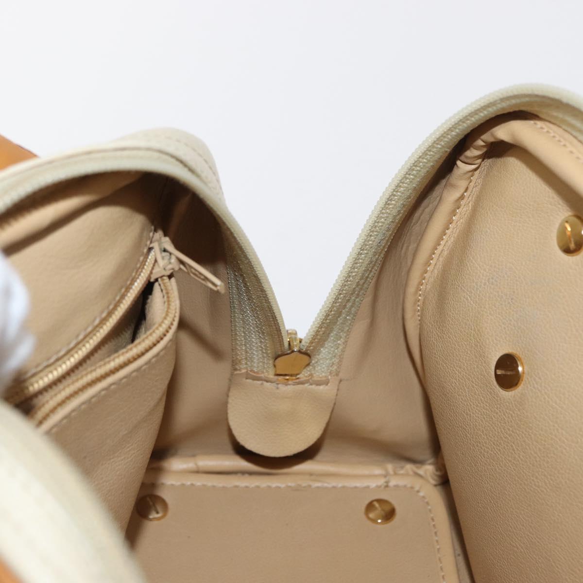 Christian Dior Hand Bag Leather Ivory Gold Auth 171650