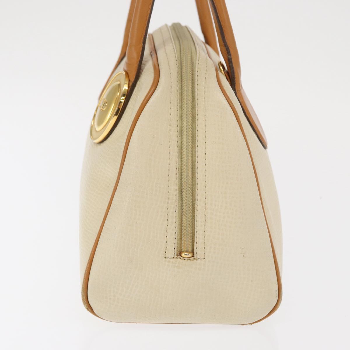 Christian Dior Hand Bag Leather Ivory Gold Auth 171650