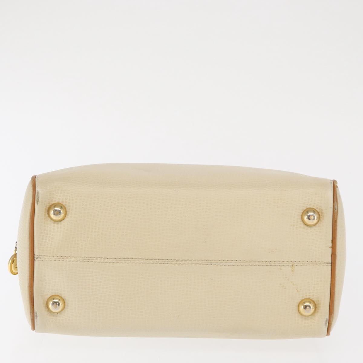 Christian Dior Hand Bag Leather Ivory Gold Auth 171650
