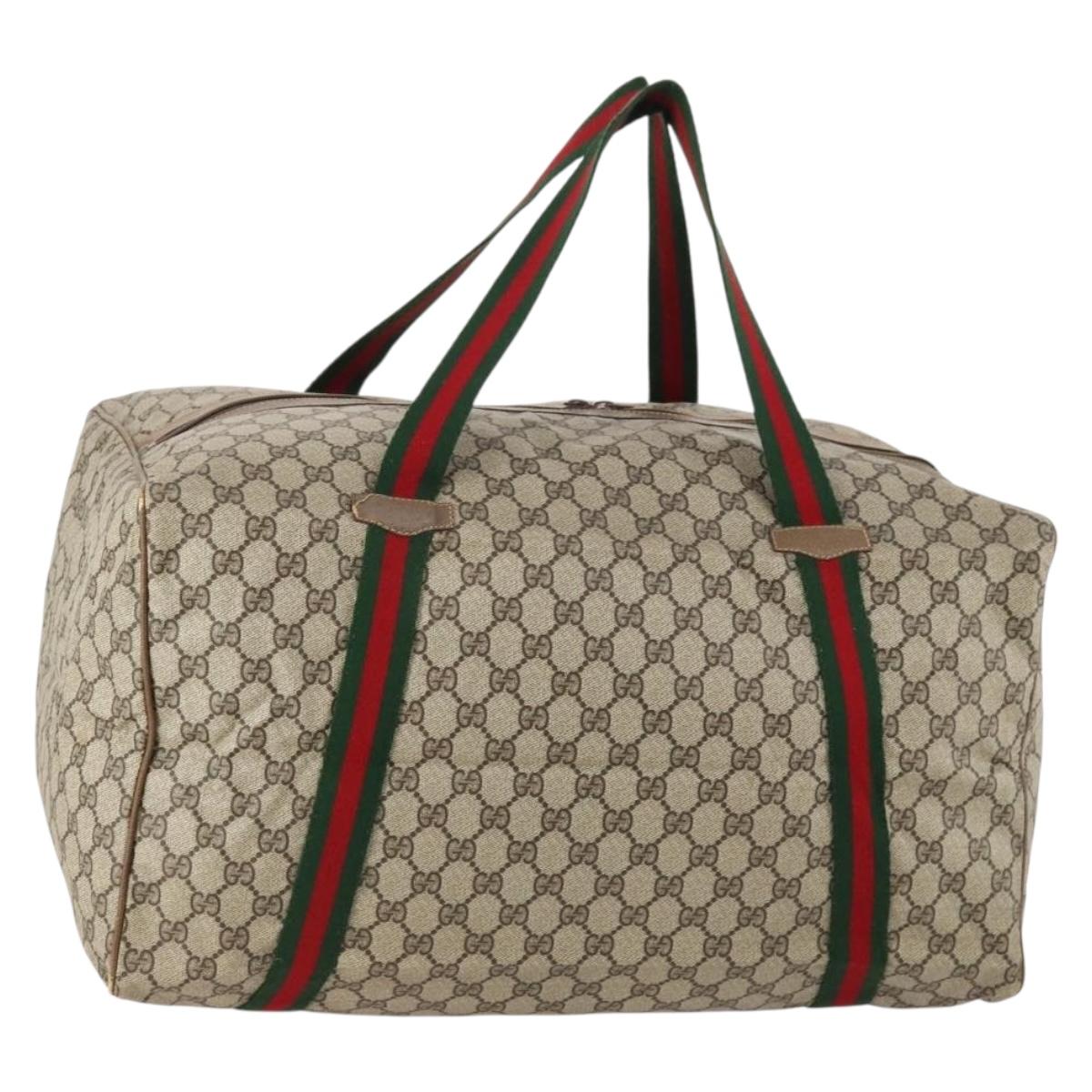 GUCCI GG Supreme Web Sherry Line Bag PVC Beige Gold 012 904 0282 Auth 171651