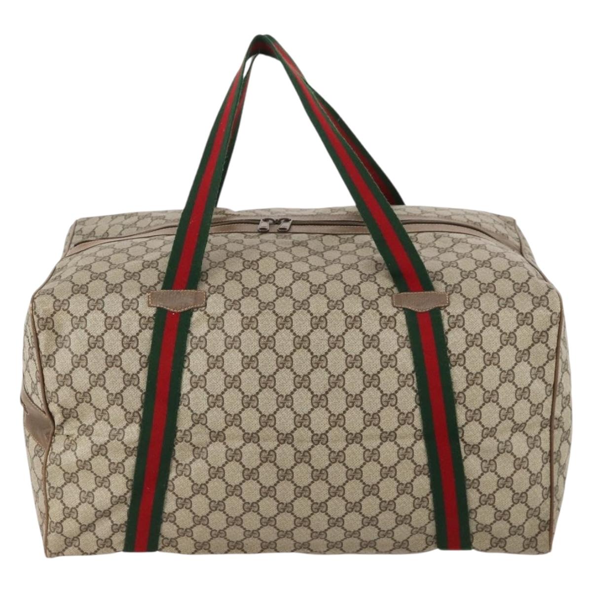 GUCCI GG Supreme Web Sherry Line Bag PVC Beige Gold 012 904 0282 Auth 171651
