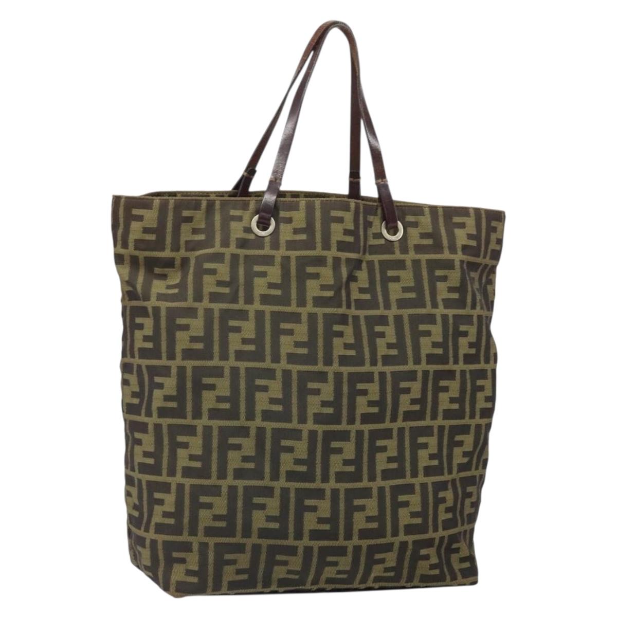 FENDI Zucca Canvas Hand Bag Black Brown Auth 171652