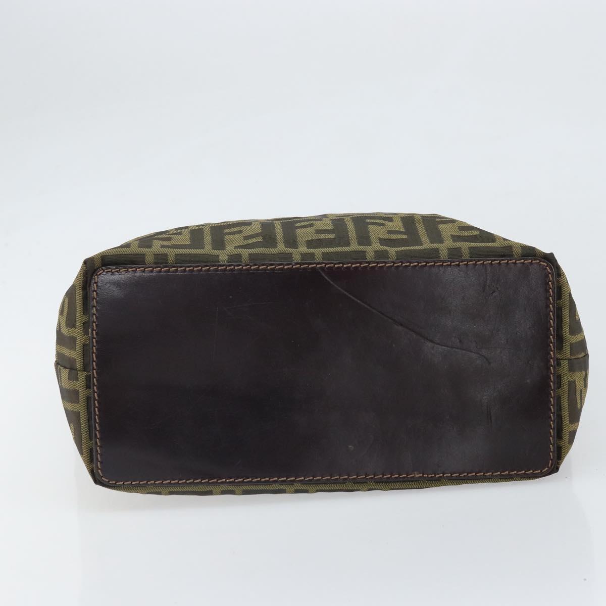 FENDI Zucca Canvas Hand Bag Black Brown Auth 171652