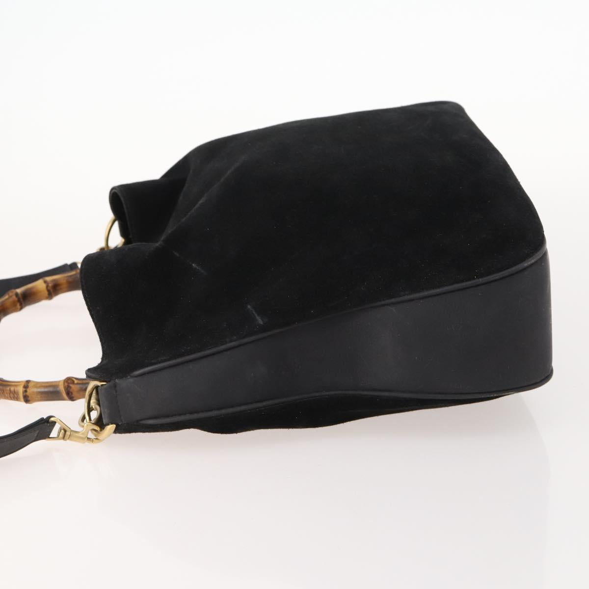 GUCCI Bamboo Shoulder Bag Suede 2way Black Gold 001 2058 1577 Auth 171654