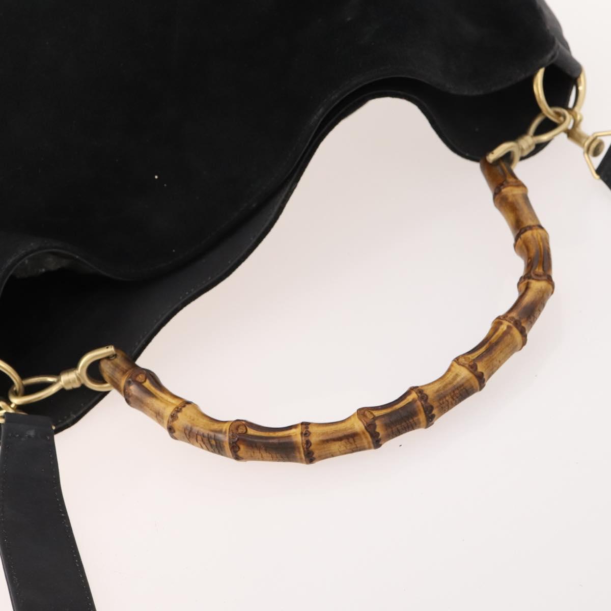 GUCCI Bamboo Shoulder Bag Suede 2way Black Gold 001 2058 1577 Auth 171654