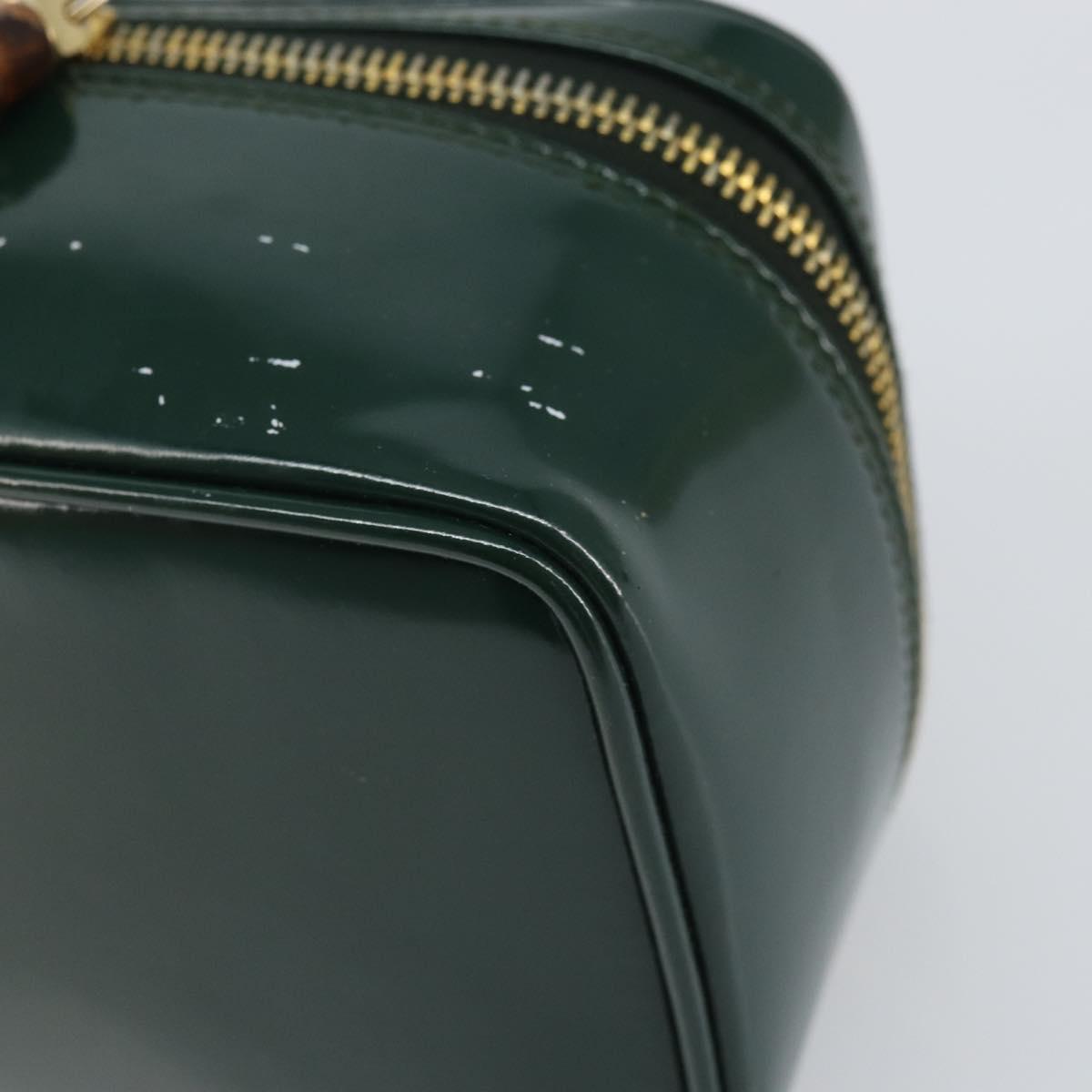 GUCCI Bamboo Vanity Pouch Patent leather Green Gold 032 1956 0151 Auth 171655