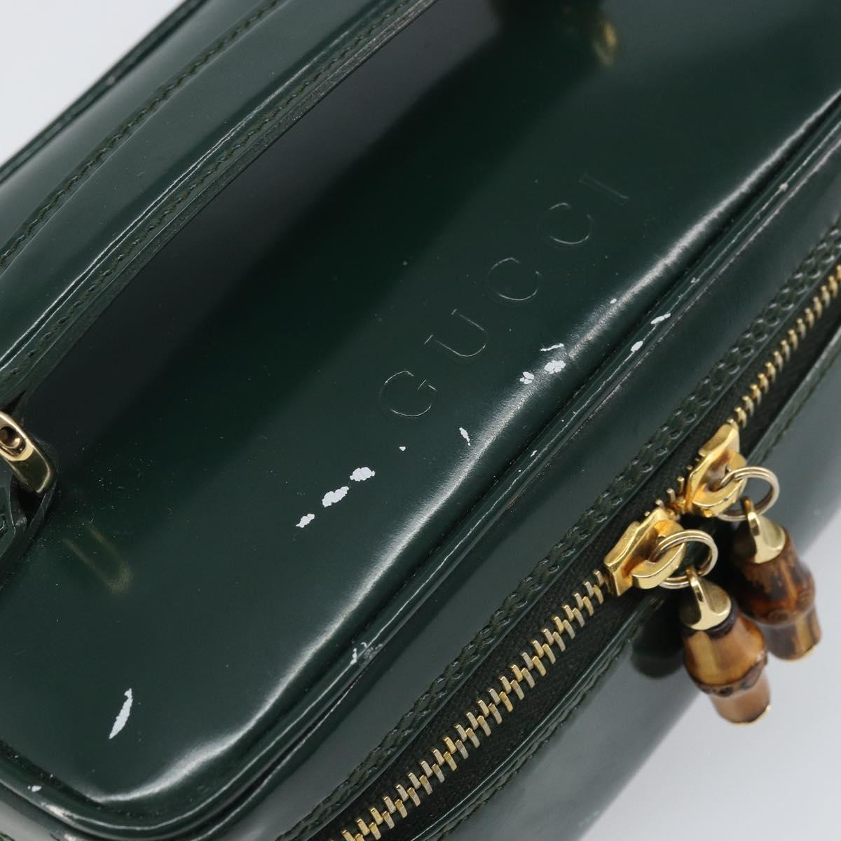 GUCCI Bamboo Vanity Pouch Patent leather Green Gold 032 1956 0151 Auth 171655