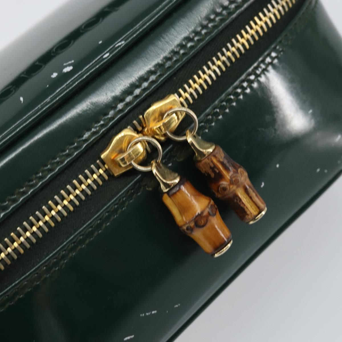 GUCCI Bamboo Vanity Pouch Patent leather Green Gold 032 1956 0151 Auth 171655