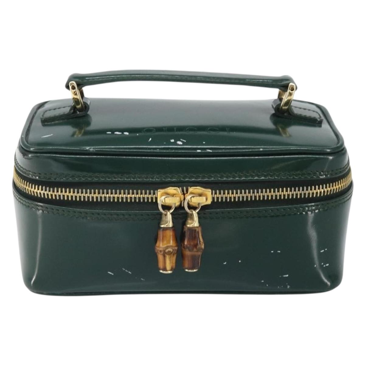 GUCCI Bamboo Vanity Pouch Patent leather Green Gold 032 1956 0151 Auth 171655
