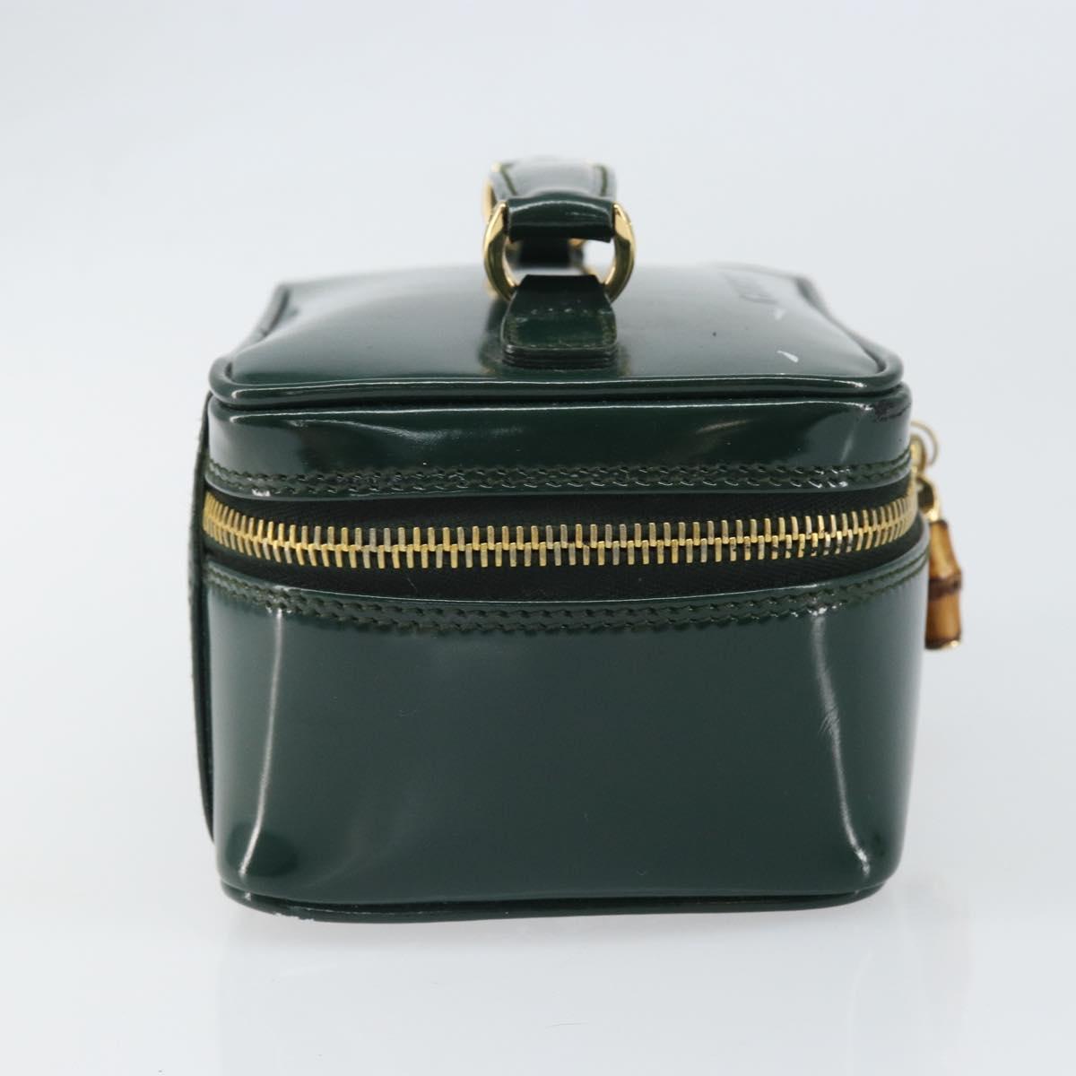GUCCI Bamboo Vanity Pouch Patent leather Green Gold 032 1956 0151 Auth 171655