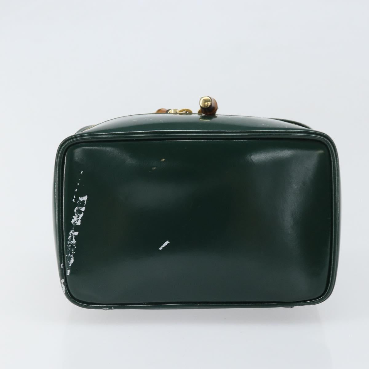GUCCI Bamboo Vanity Pouch Patent leather Green Gold 032 1956 0151 Auth 171655