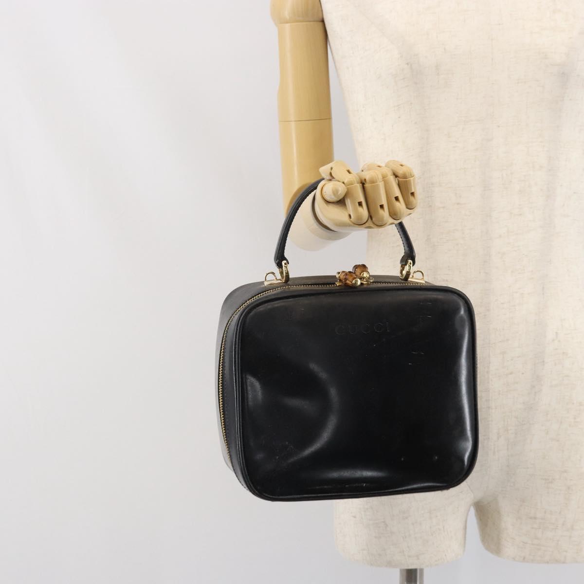 GUCCI Bamboo Vanity Hand Bag Patent leather Black Gold 000 270 0323 Auth 171656
