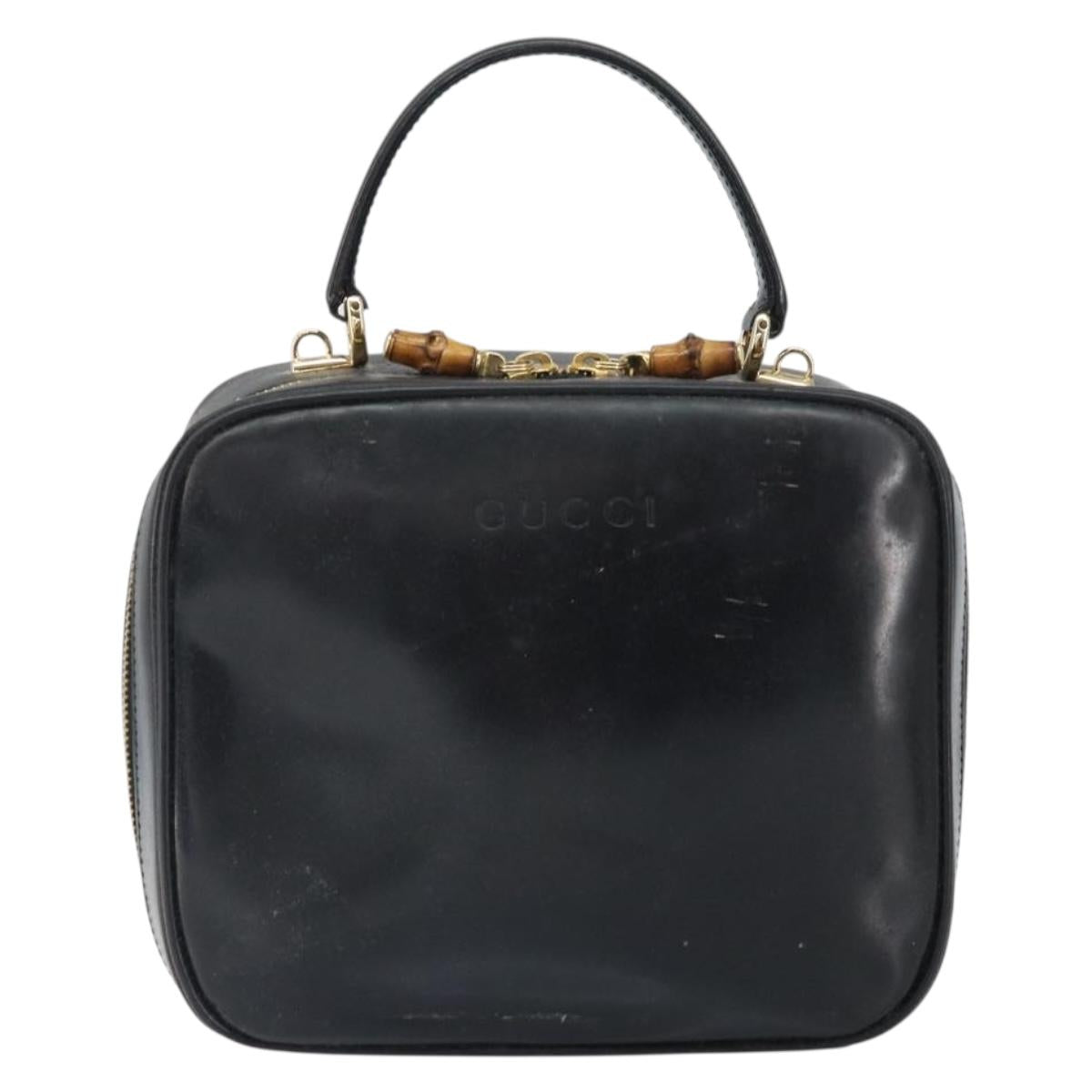 GUCCI Bamboo Vanity Hand Bag Patent leather Black Gold 000 270 0323 Auth 171656