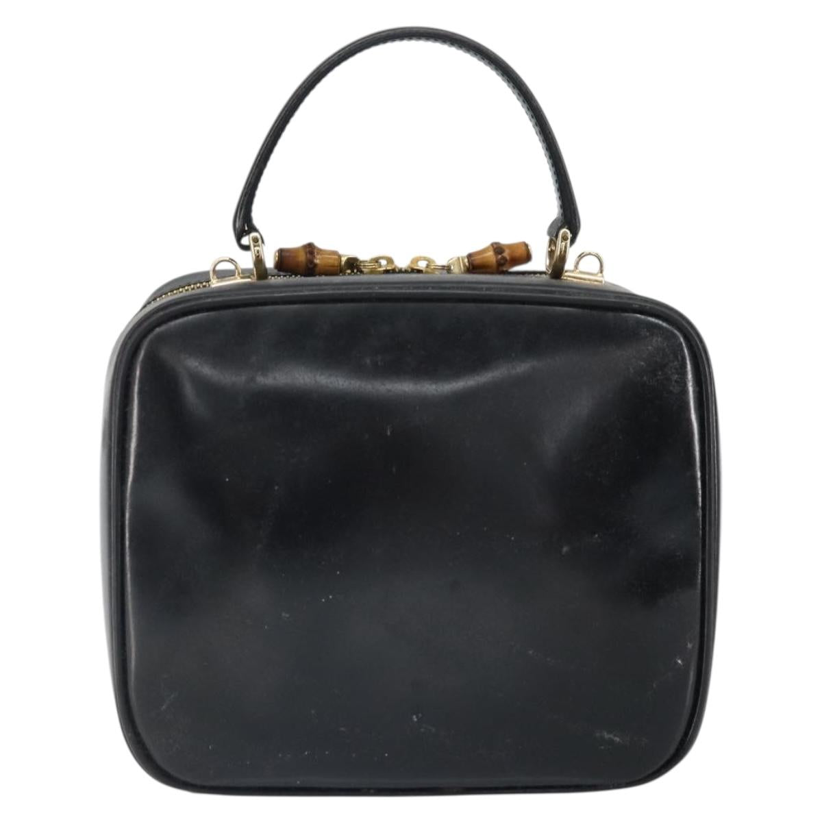 GUCCI Bamboo Vanity Hand Bag Patent leather Black Gold 000 270 0323 Auth 171656