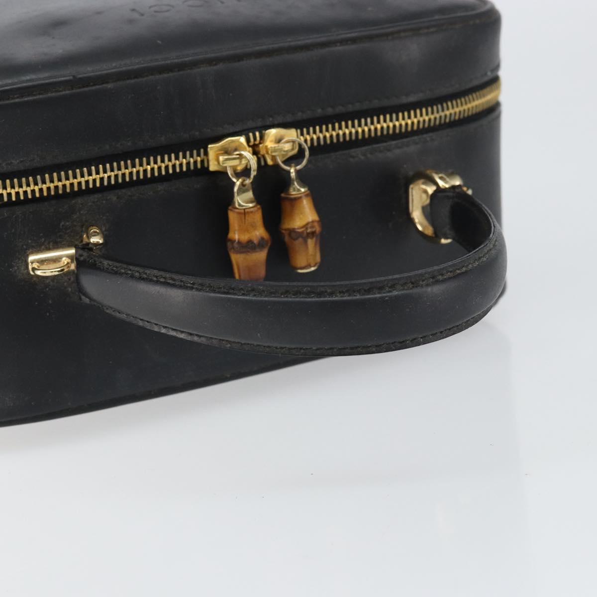 GUCCI Bamboo Vanity Hand Bag Patent leather Black Gold 000 270 0323 Auth 171656