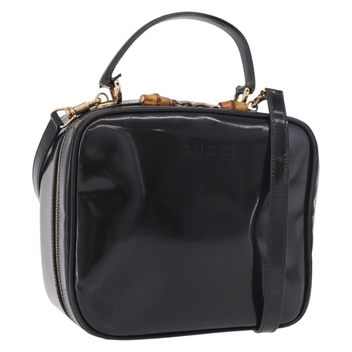 GUCCI Bamboo Hand Bag Patent leather 2way Brown Gold Auth 171657