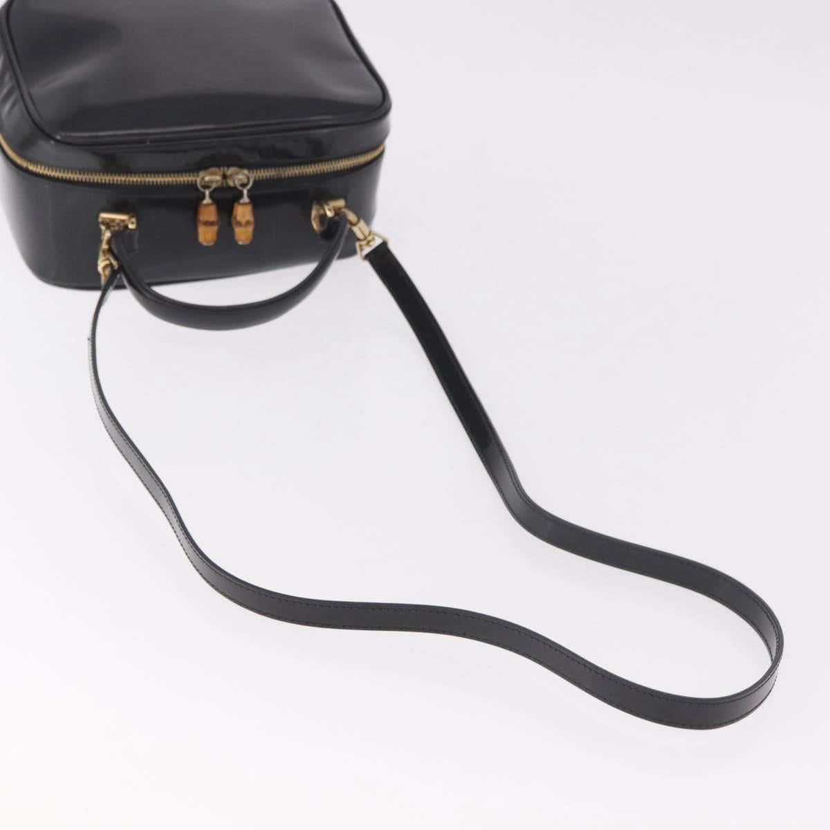 GUCCI Bamboo Hand Bag Patent leather 2way Brown Gold Auth 171657