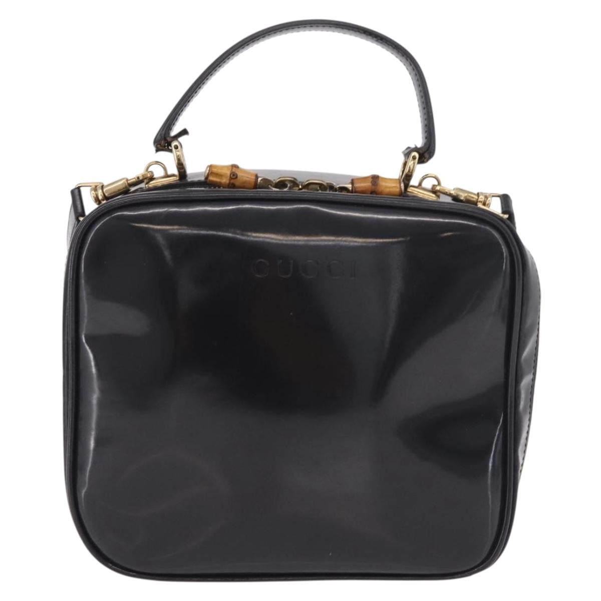 GUCCI Bamboo Hand Bag Patent leather 2way Brown Gold Auth 171657