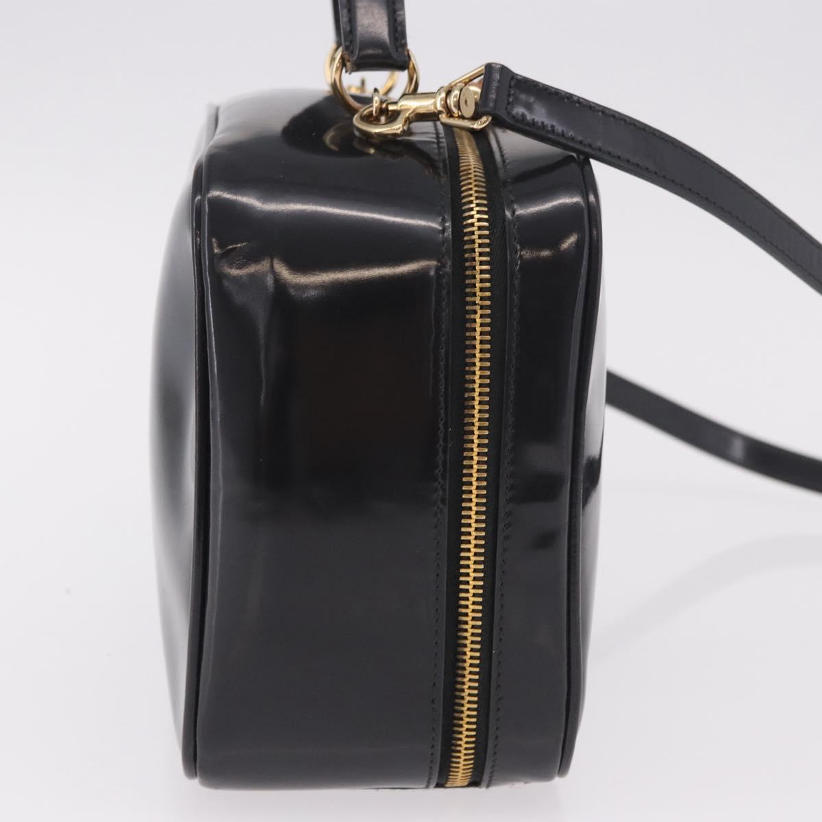 GUCCI Bamboo Hand Bag Patent leather 2way Brown Gold Auth 171657
