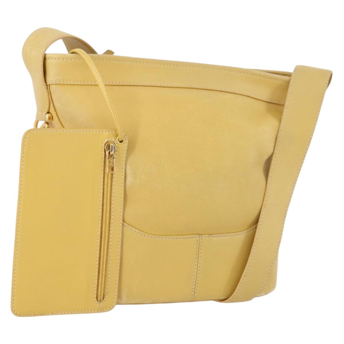 LOEWE Anagram Shoulder Bag Leather Yellow Auth 171658