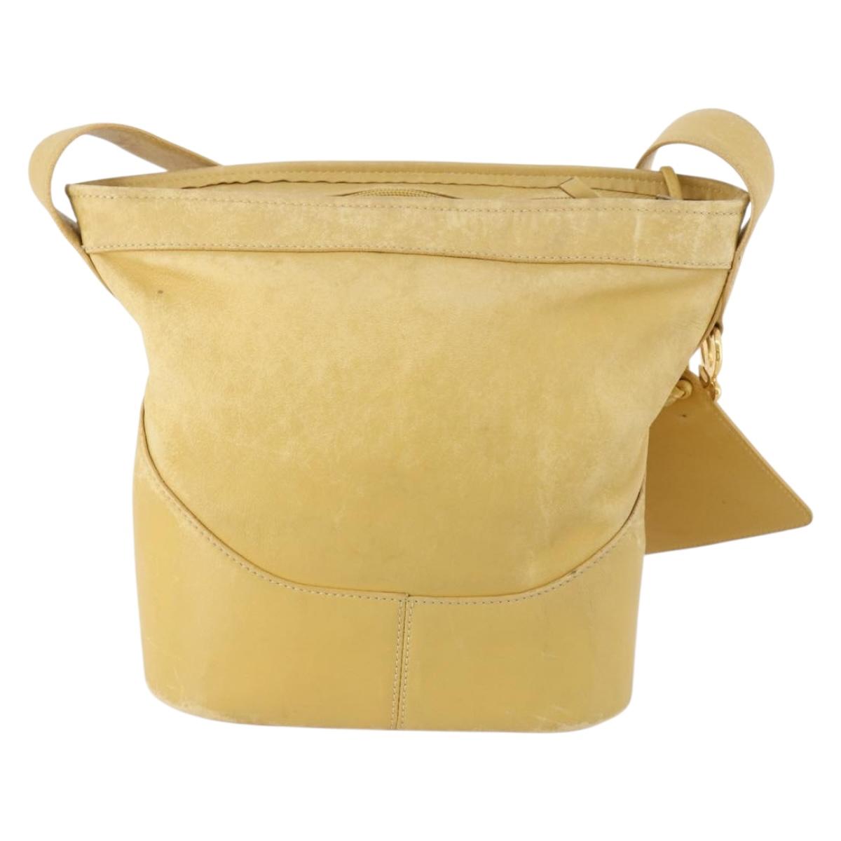 LOEWE Anagram Shoulder Bag Leather Yellow Auth 171658