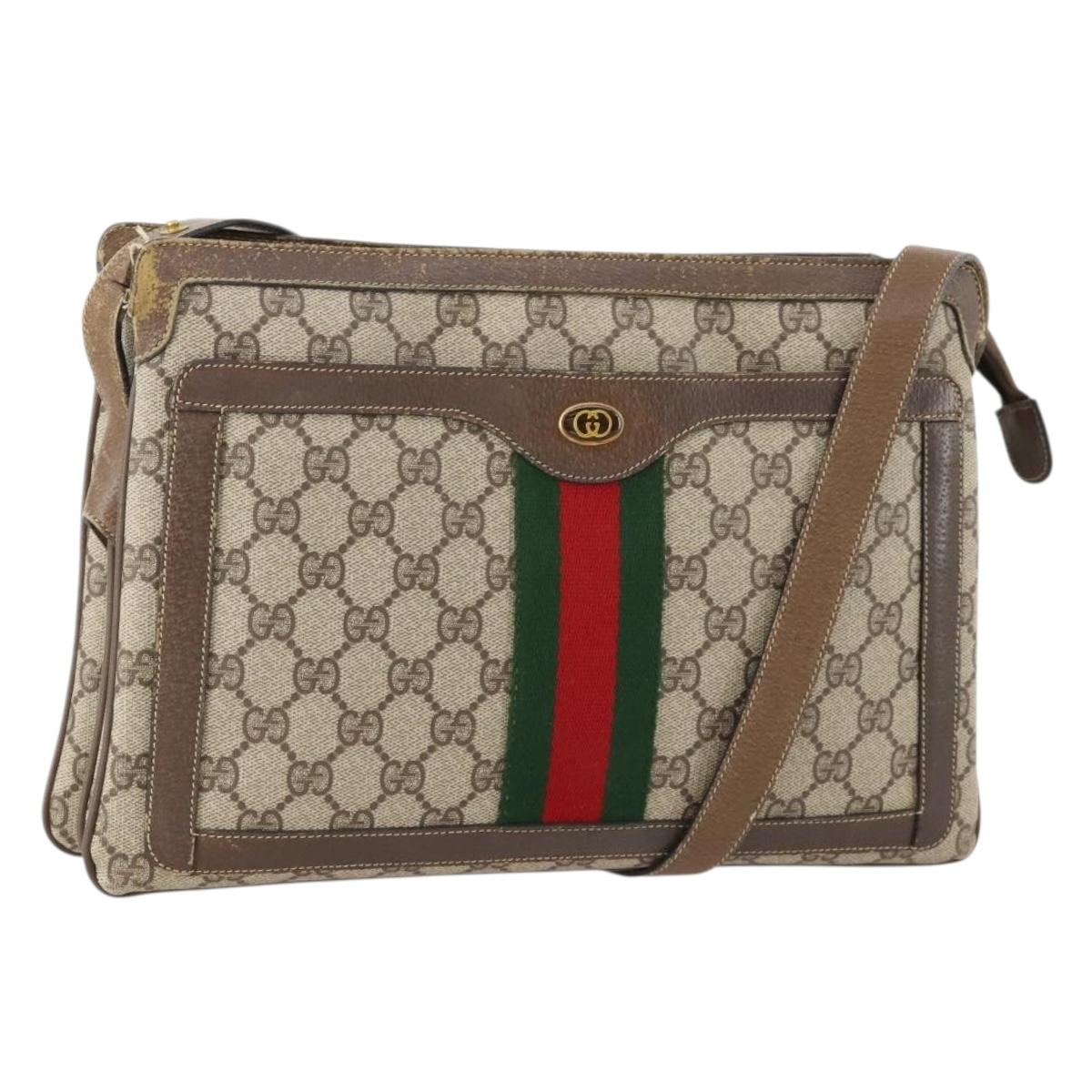 GUCCI GG Supreme Web Sherry Line Shoulder Bag PVC Beige 14 02 013 Auth 171659