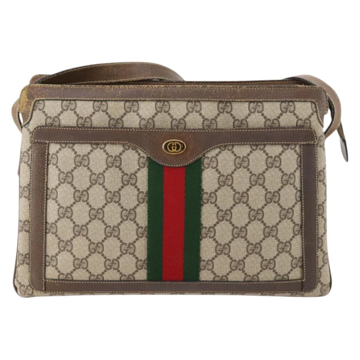 GUCCI GG Supreme Web Sherry Line Shoulder Bag PVC Beige 14 02 013 Auth 171659