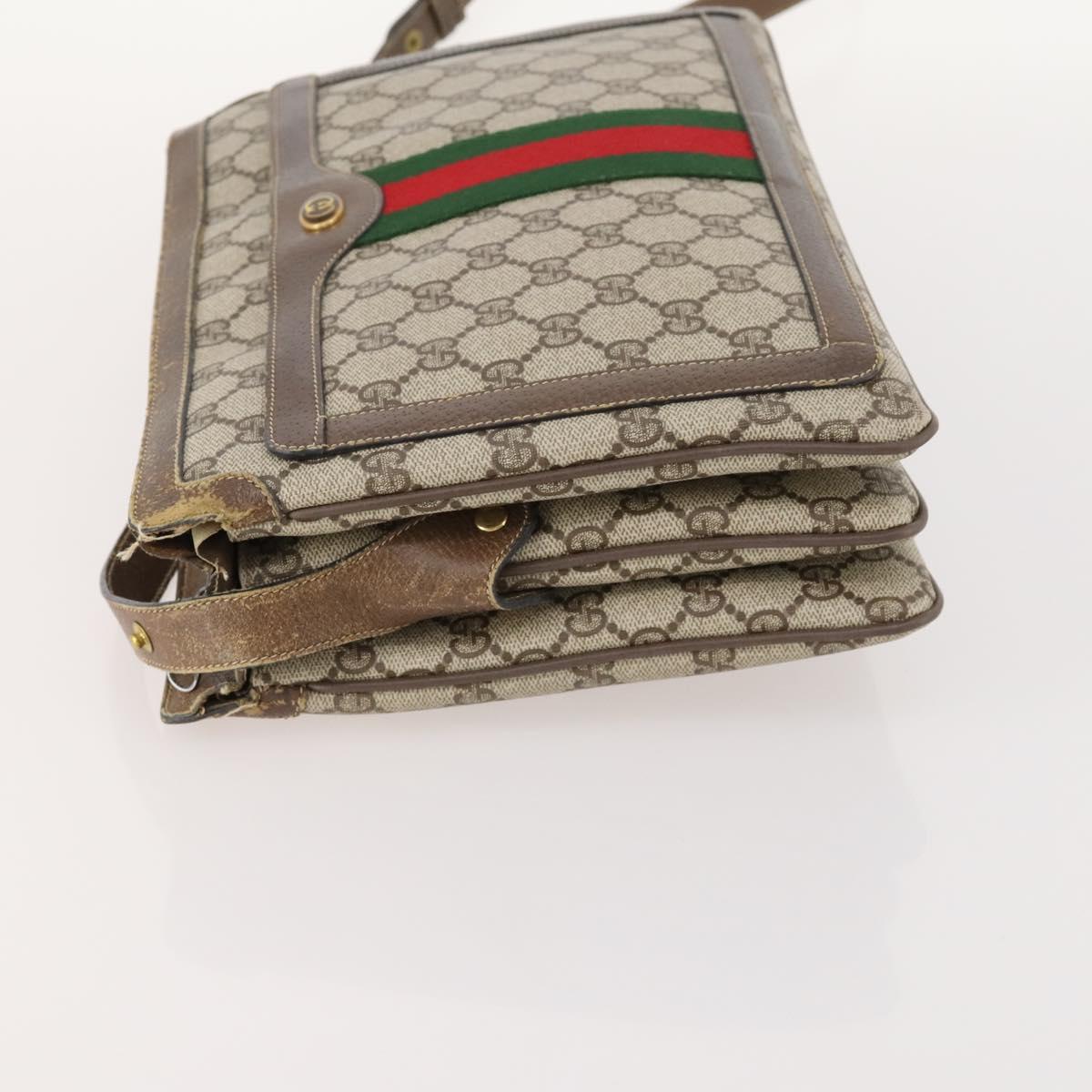 GUCCI GG Supreme Web Sherry Line Shoulder Bag PVC Beige 14 02 013 Auth 171659