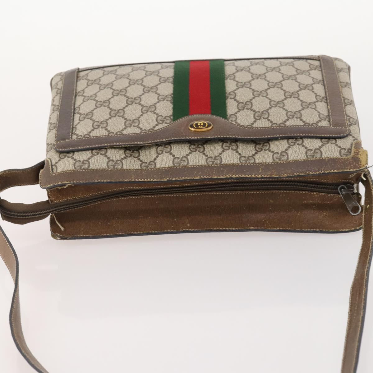 GUCCI GG Supreme Web Sherry Line Shoulder Bag PVC Beige 14 02 013 Auth 171659