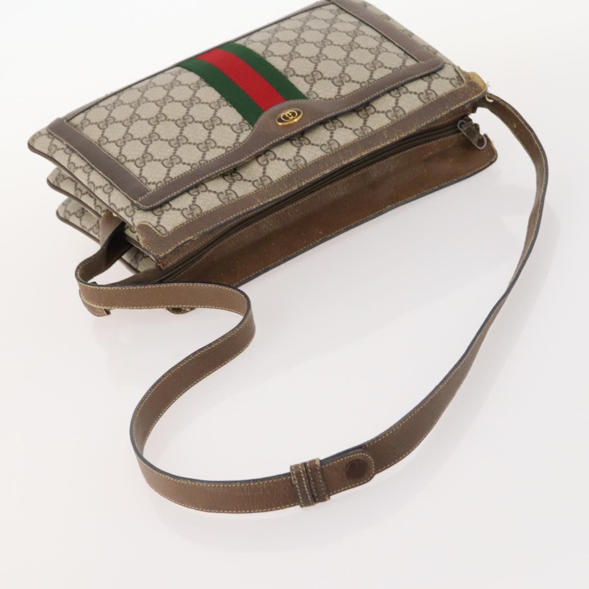 GUCCI GG Supreme Web Sherry Line Shoulder Bag PVC Beige 14 02 013 Auth 171659