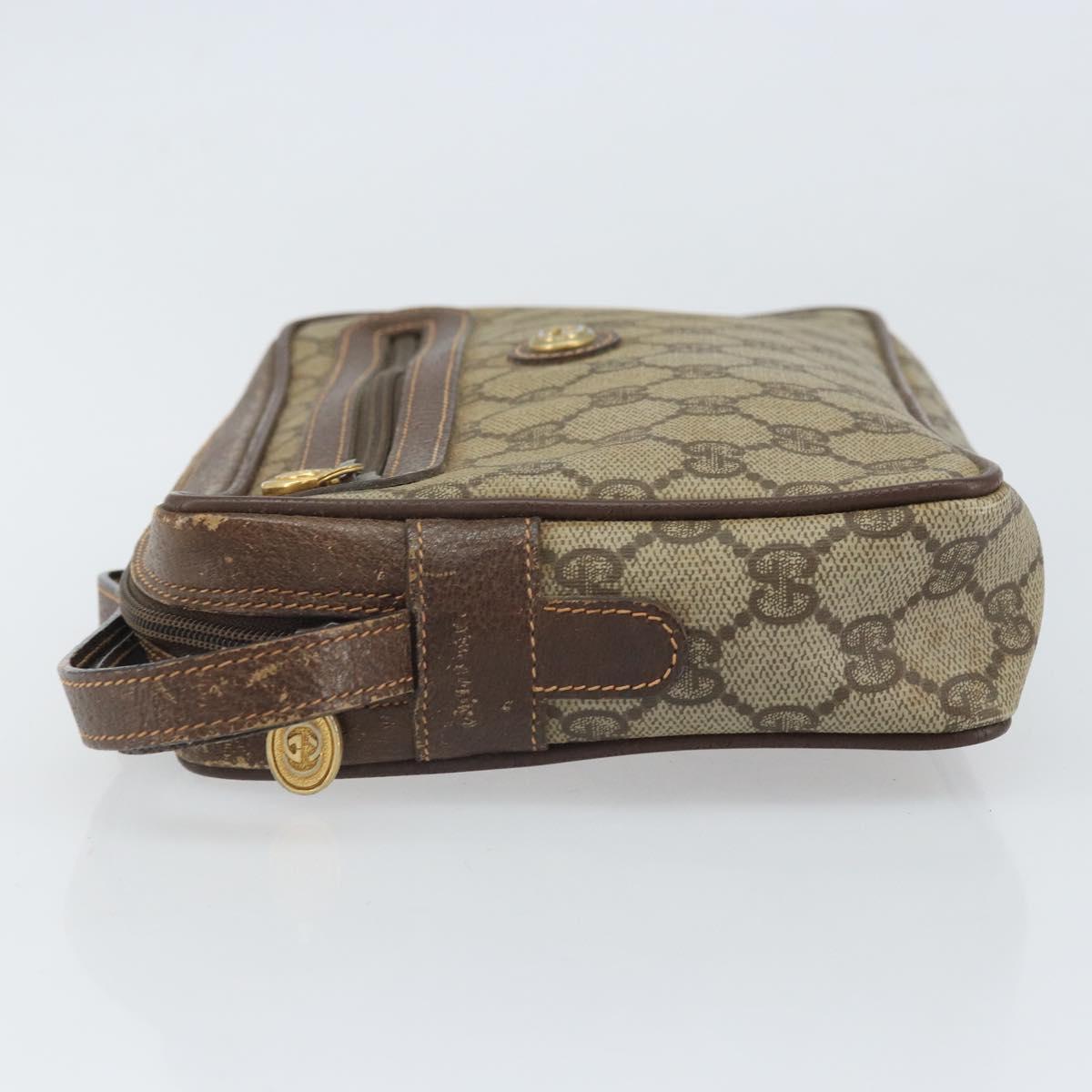 GUCCI GG Canvas Clutch Bag PVC Beige Gold 119.01.052 Auth 171660