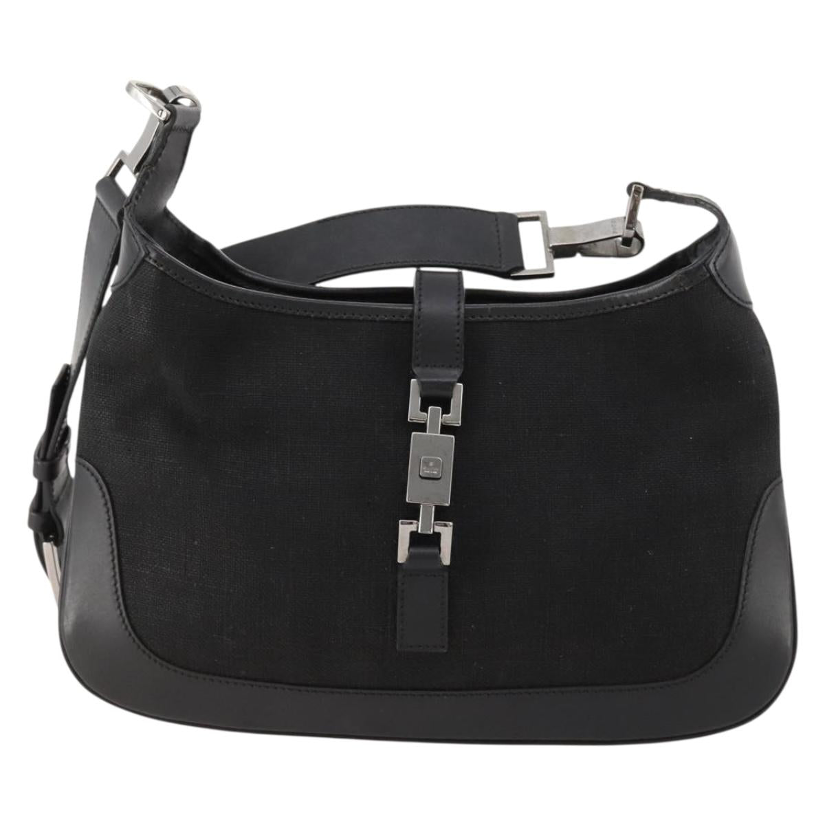 GUCCI Jackie Shoulder Bag Nylon Leather Black Silver 001 4264 002058 Auth 171664