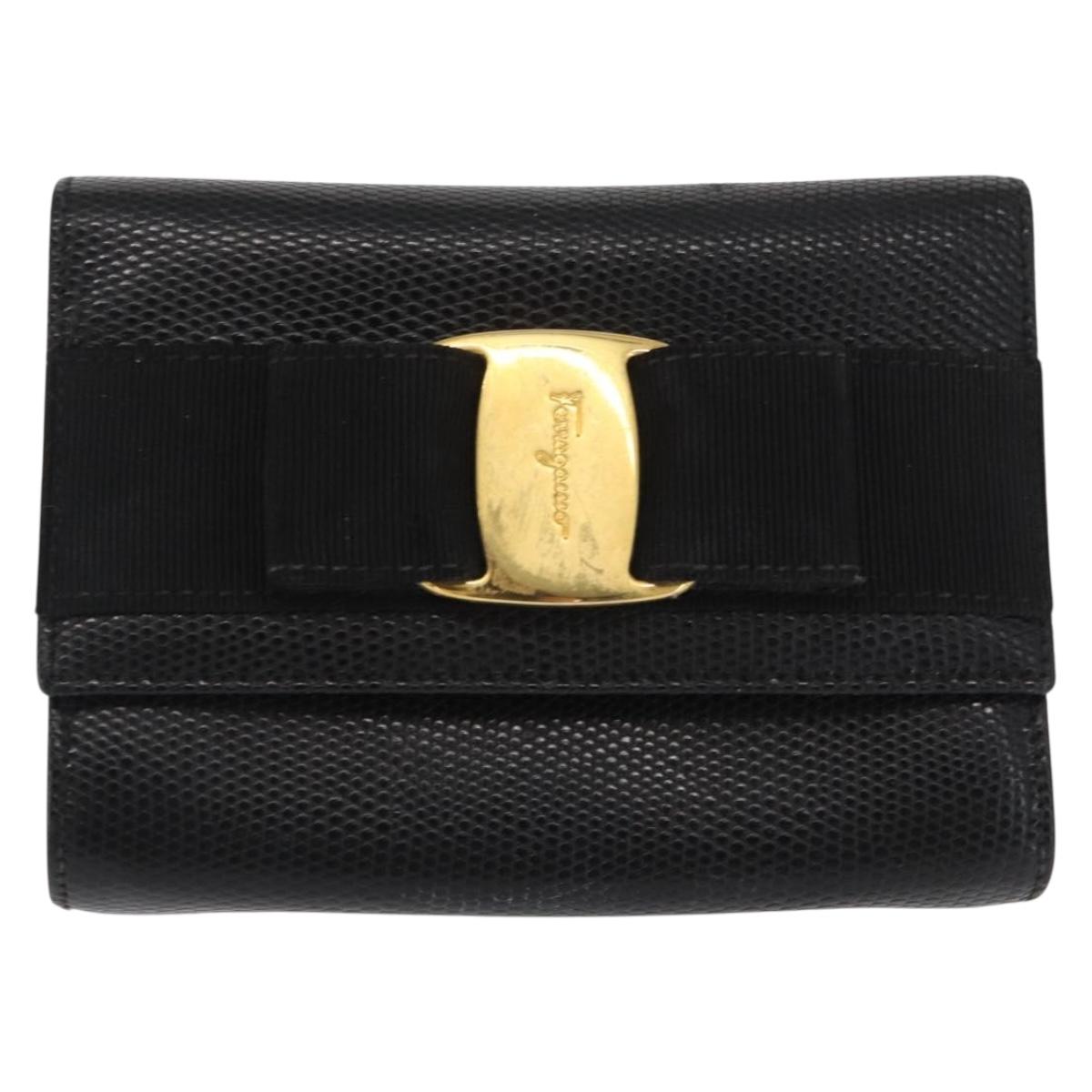 Salvatore Ferragamo Vara Ribbon Shoulder Bag Leather Gold Black Auth 171668