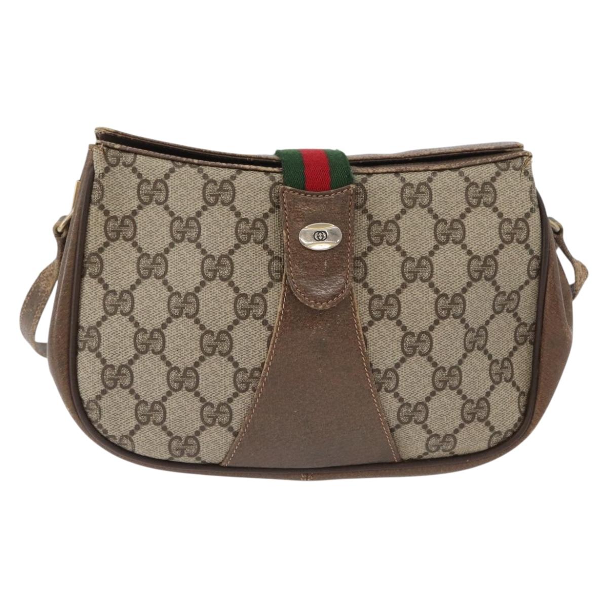 GUCCI GG Supreme Web Sherry Line Bag PVC Beige Gold 72 02 024 Auth 171796