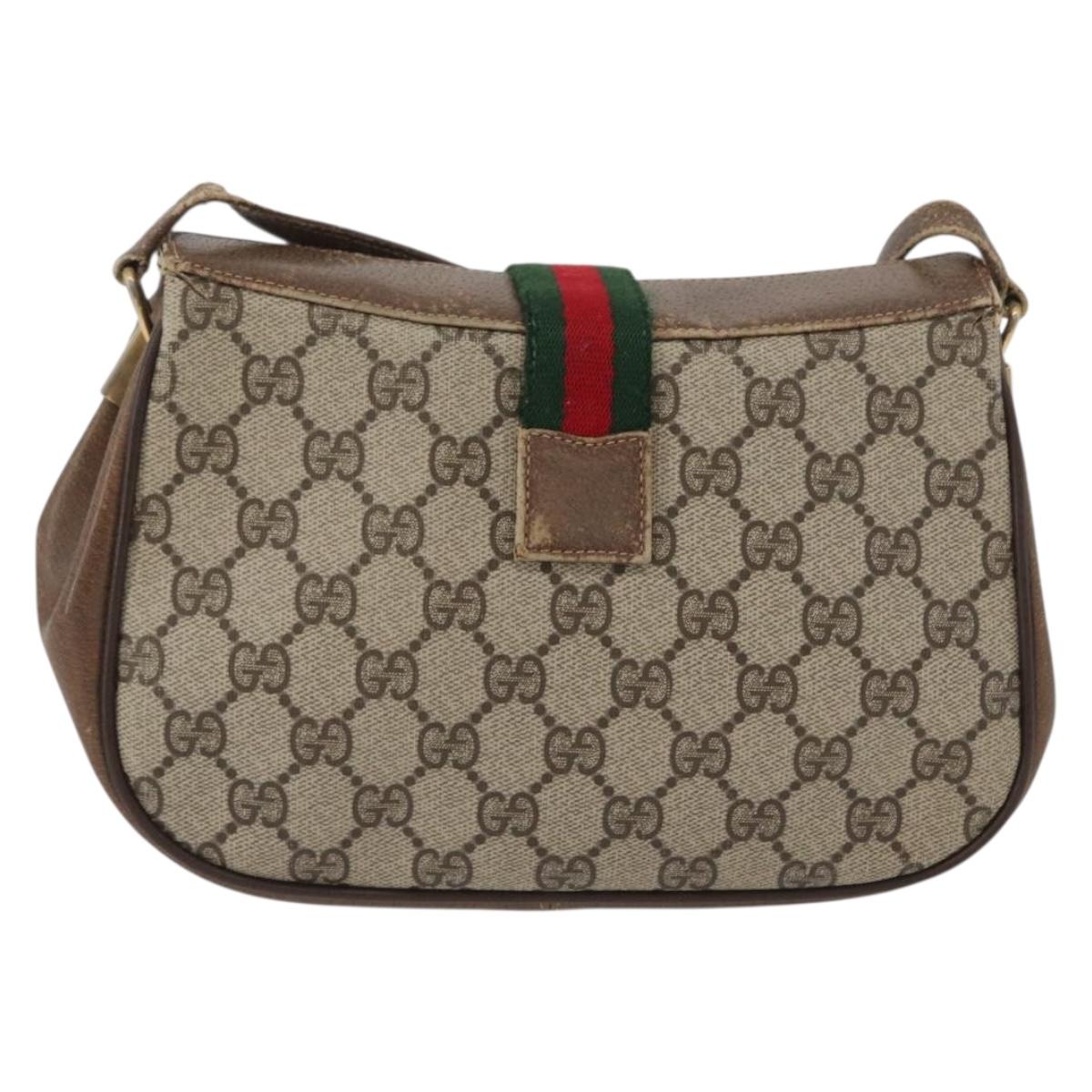 GUCCI GG Supreme Web Sherry Line Bag PVC Beige Gold 72 02 024 Auth 171796