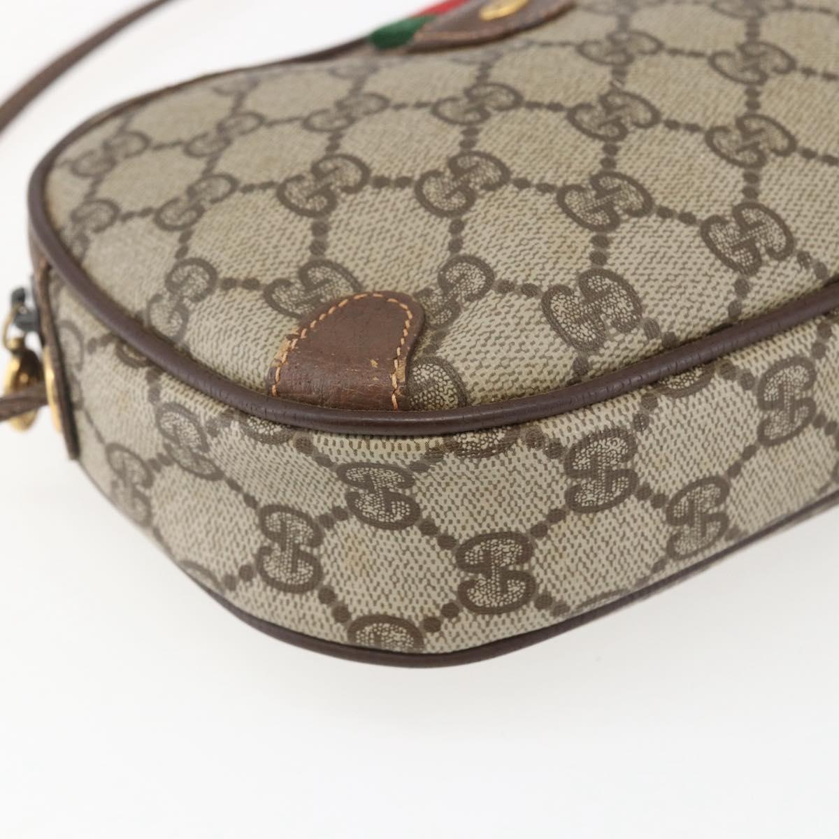 GUCCI GG Supreme Web Sherry Line Bag PVC Beige Gold 156 02 066 Auth 171823