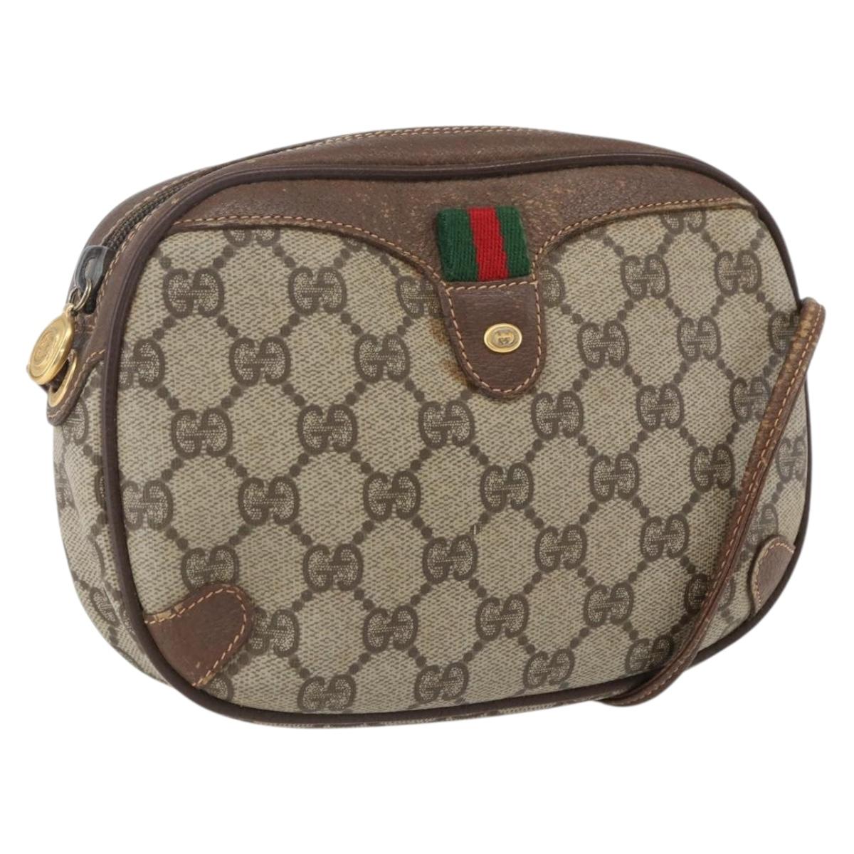 GUCCI GG Supreme Web Sherry Line Bag PVC Beige Gold 156 02 066 Auth 171823