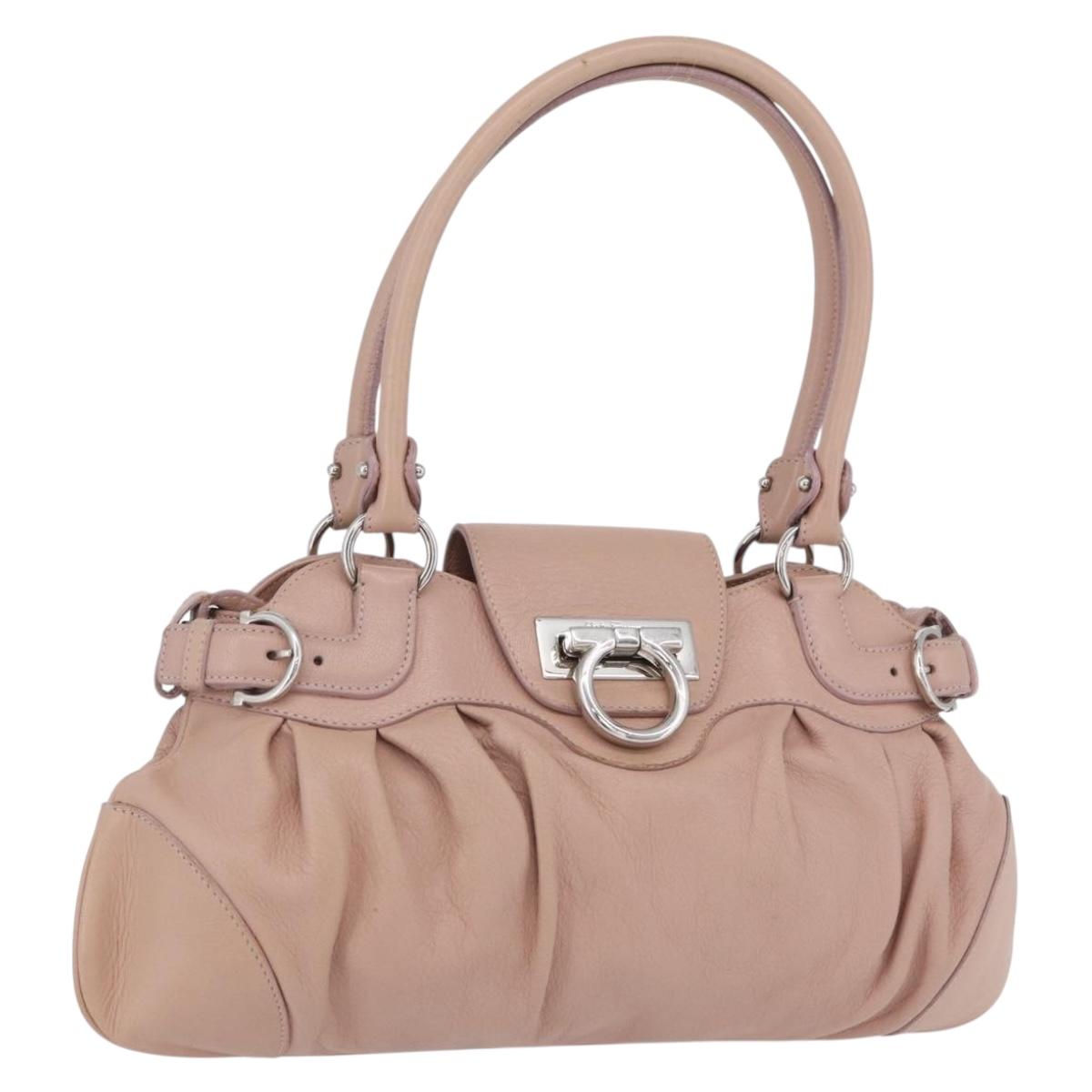 Salvatore Ferragamo Gancini Hand Bag Leather Pink Silver Auth 171824