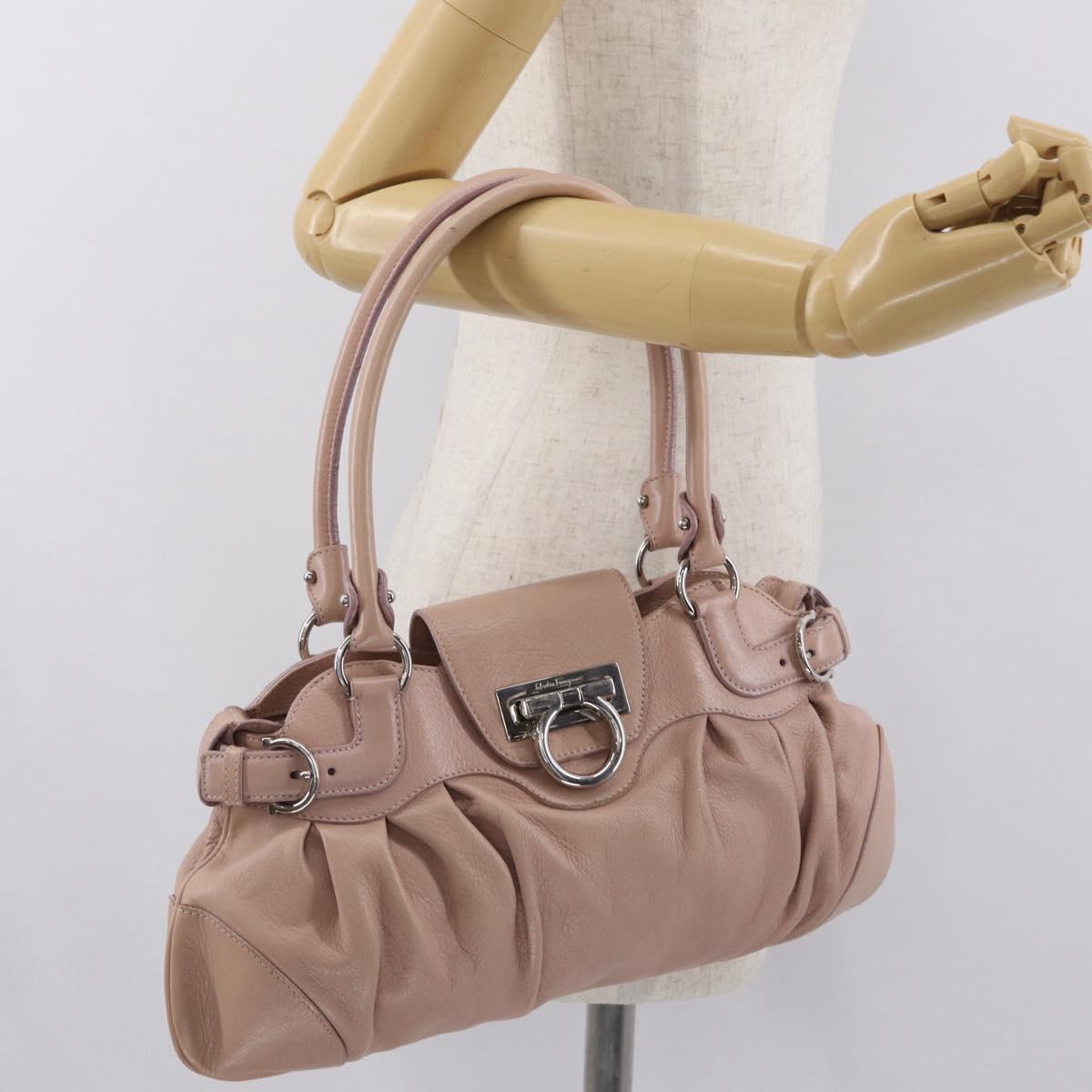 Salvatore Ferragamo Gancini Hand Bag Leather Pink Silver Auth 171824