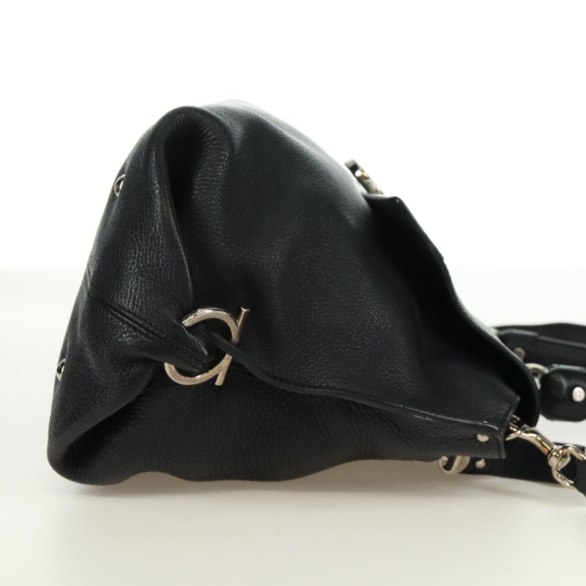Salvatore Ferragamo Gancini Sofia Hand Bag Leather 2way Black Auth 171826A