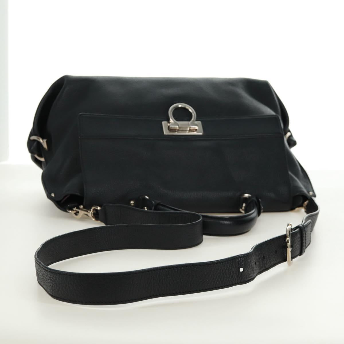 Salvatore Ferragamo Gancini Sofia Hand Bag Leather 2way Black Auth 171826A